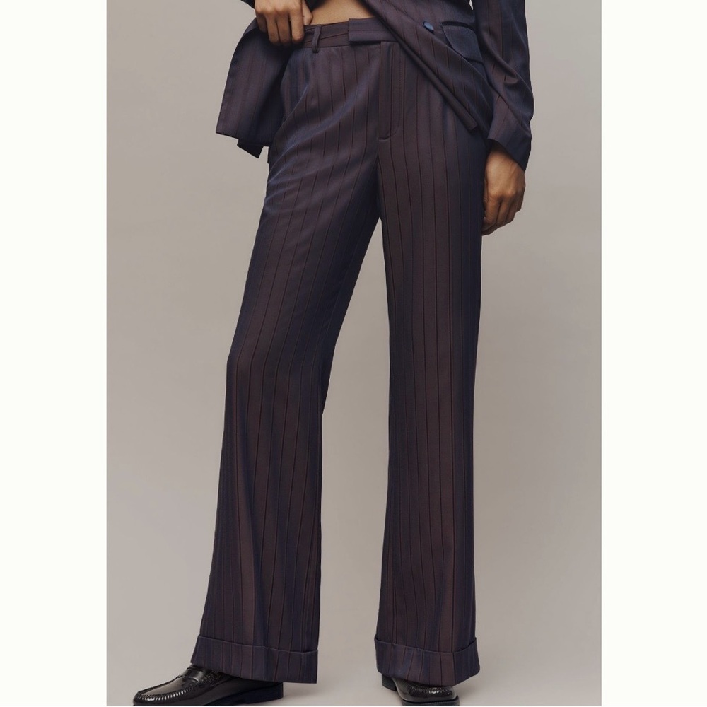 Maeve Cocktail Hour Purple Brown Stripe Sheen Suiting Cuffed Pants 00P 00 Petite